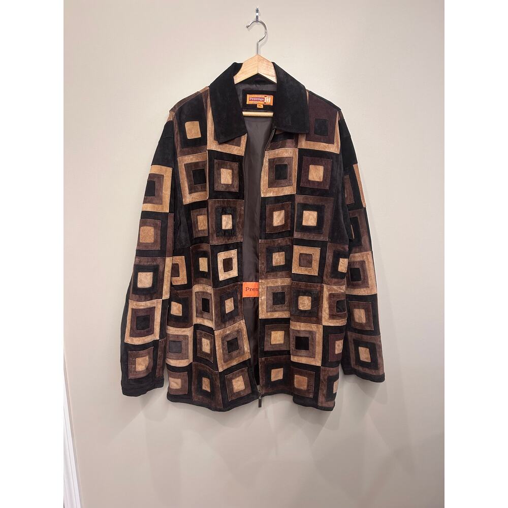 Vintage Suede Patchwork Leather Trench Jacket- XL